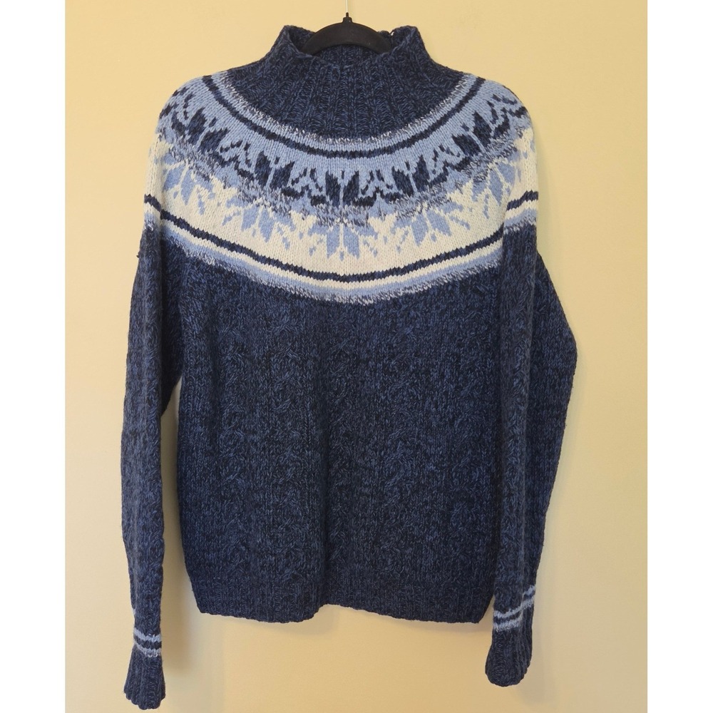 Vtg Tommy Hilfiger Handknit Lambswool Fair Isle Nordic Mockneck Sweater Womens M - Picture 2 of 7